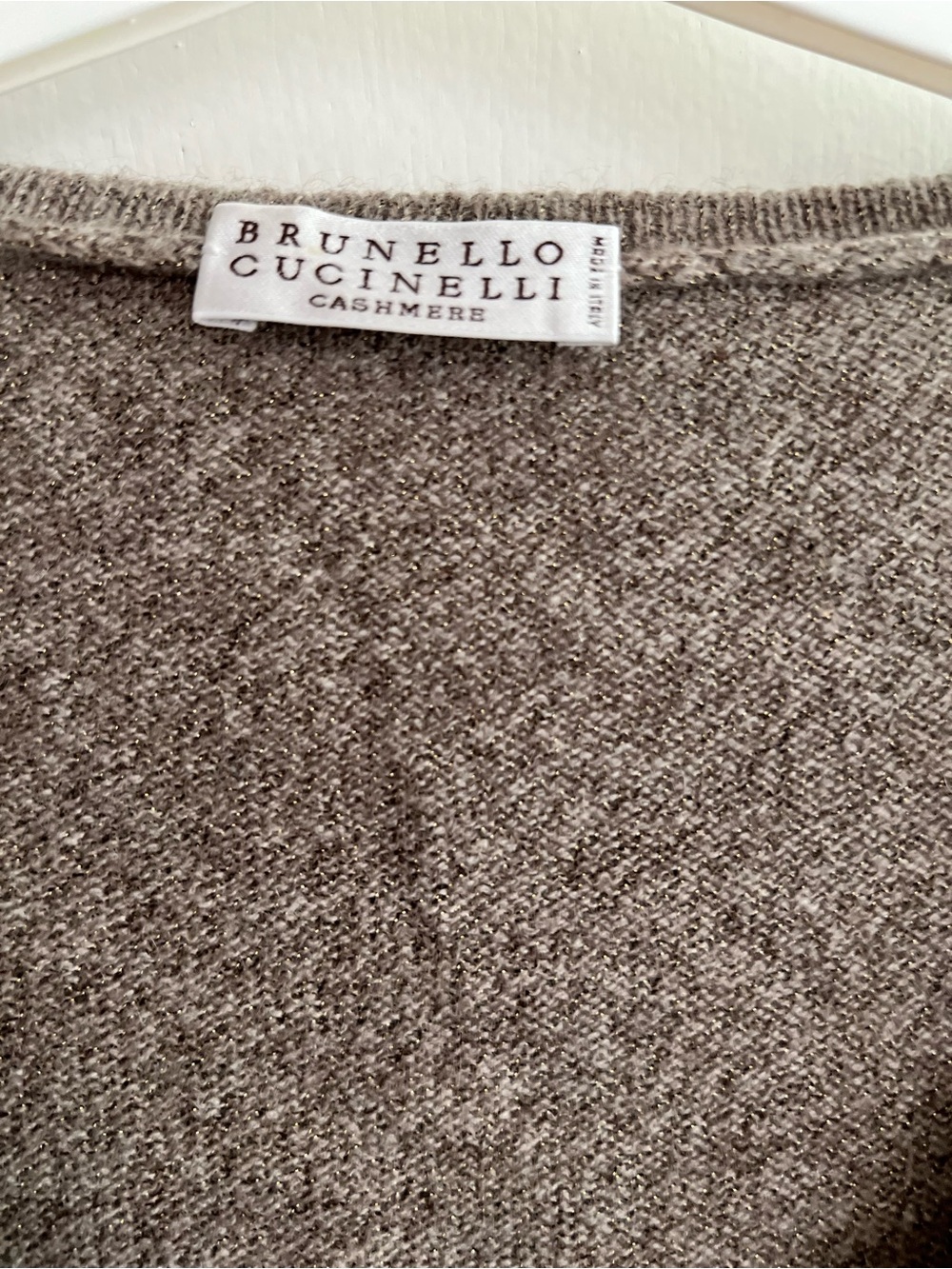 Brunello Cucinelli Taupe V-Neck Cashmere Sweater - Picture 3 of 5